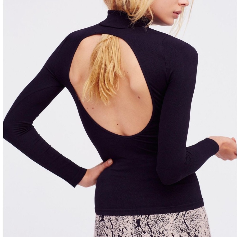 Free People Black Open-Back Long Sleeve Top